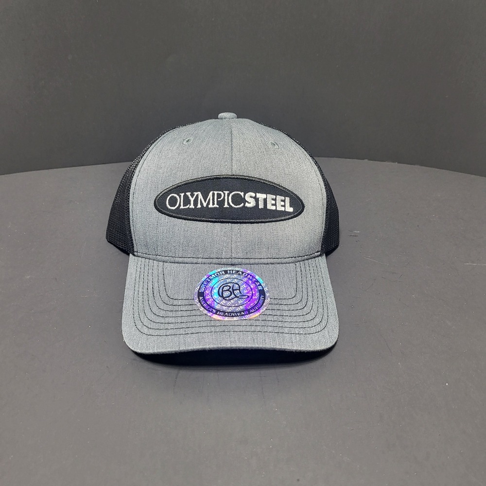 Bretmor Headwear Olympic Steel Trucker Hat Grey Black Snapback Mesh Cap